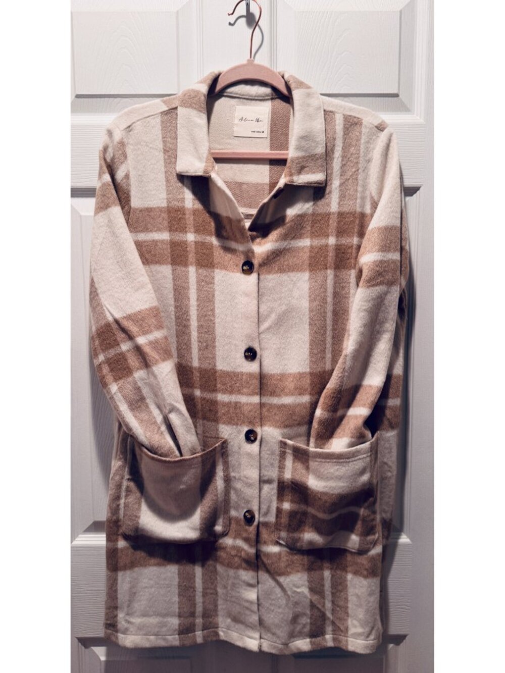Active User Plaid Fleece Shacket Jacket Coatigan Pockets Size M